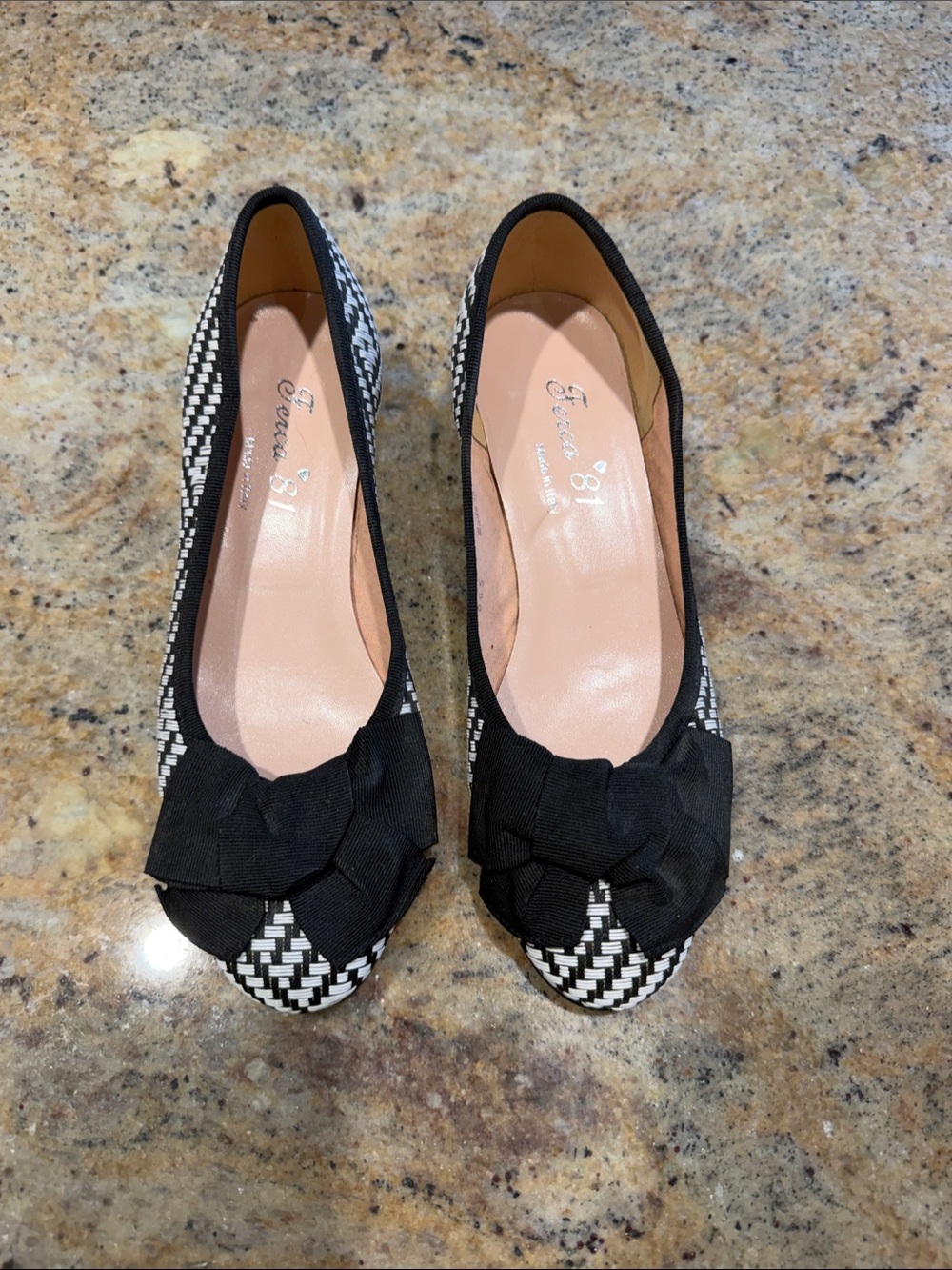 Woven Black & White Bow Flats